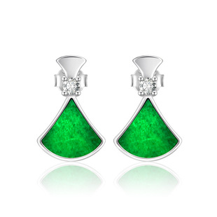 S925 silver inlaid natural ink A goods jade small skirt earrings through green jade ladies fashion high-end earrings