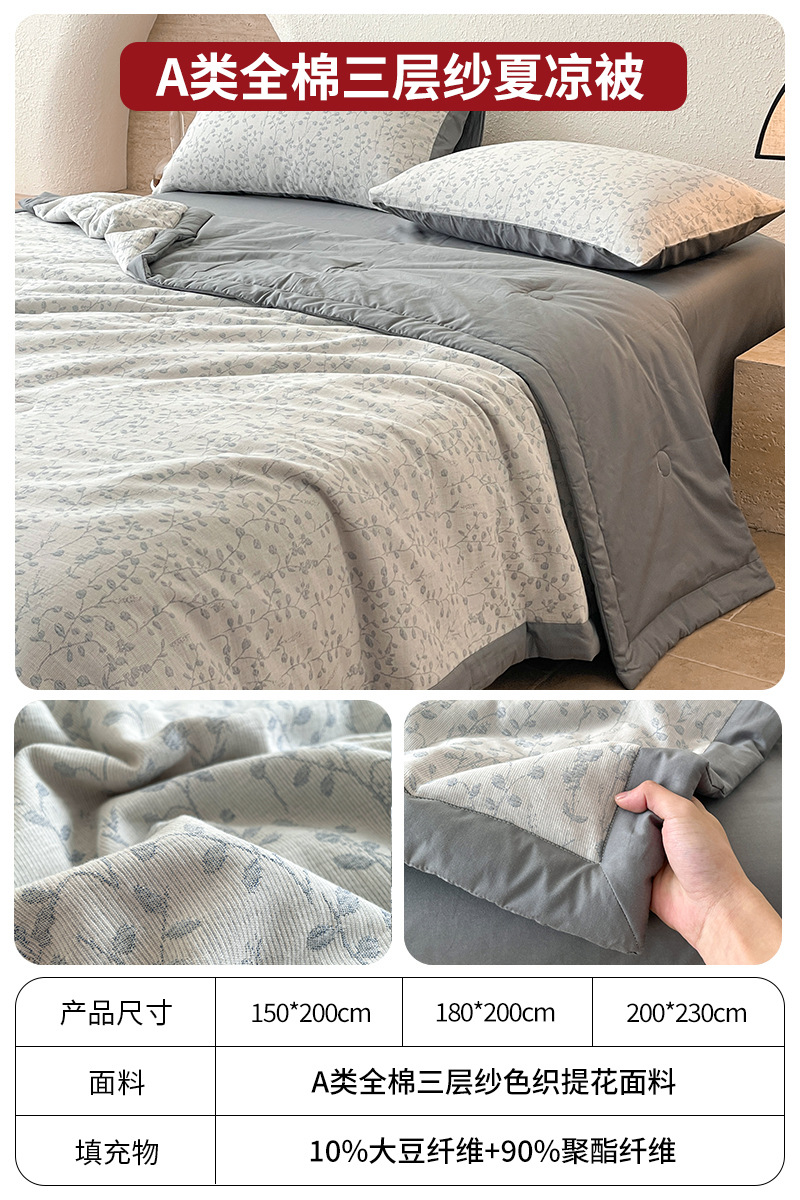 Juego de cuatro piezas de cama de edredón fresco de verano de hilo de doble capa de algodón puro 2025 nuevo juego de tres piezas de sábanas de alta gama de lujo ligero