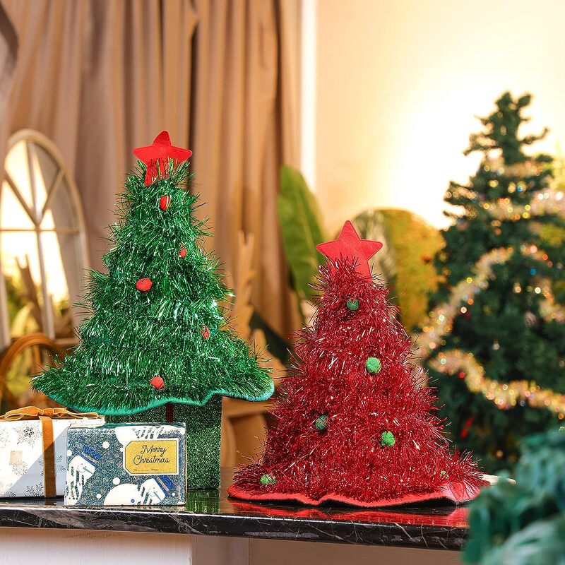 クリスマス帽子クリスマスツリー金属糸帽子クリスマスツリー帽子衣装アクセサリー赤フラッシュクリスマス帽子妖精帽子装飾|undefined