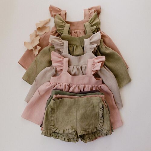 Girls' Dress, Princess Style, Cotton-Linen Fabric, Flared Sleeve, Vest-Style Mini Dress, Baby Dress, Girl's Fashionable Ins-Inspired Outfit