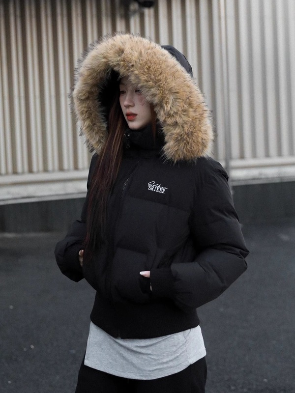 美式冬季短款毛领羽绒棉服女2025新款收腰显瘦高级感棉衣棉袄外套|undefined