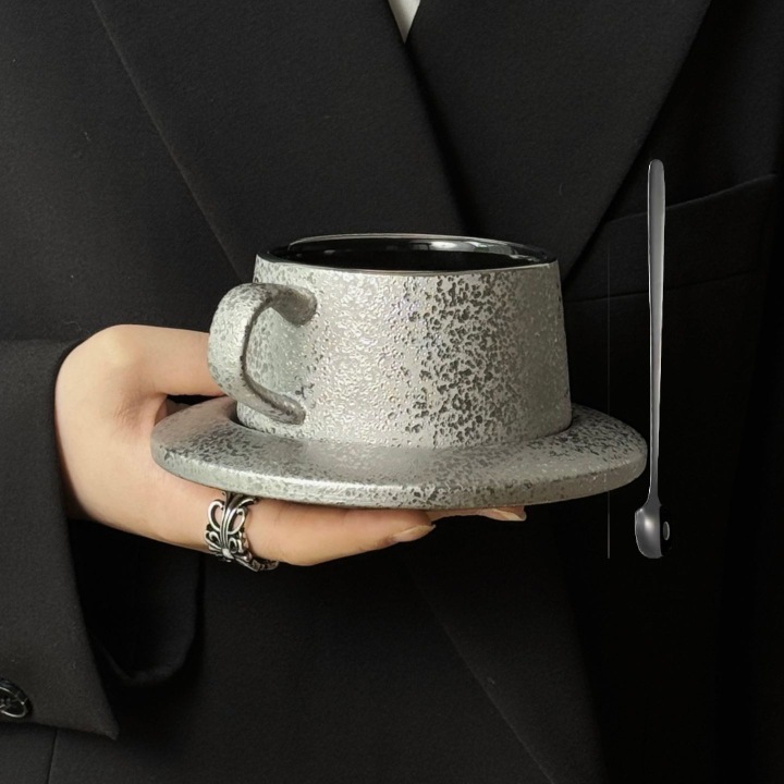 Nordic ins viento ligero de cerámica de lujo de alto nivel negro brillante mate taza de café set plato taza de té de la tarde taza de latte