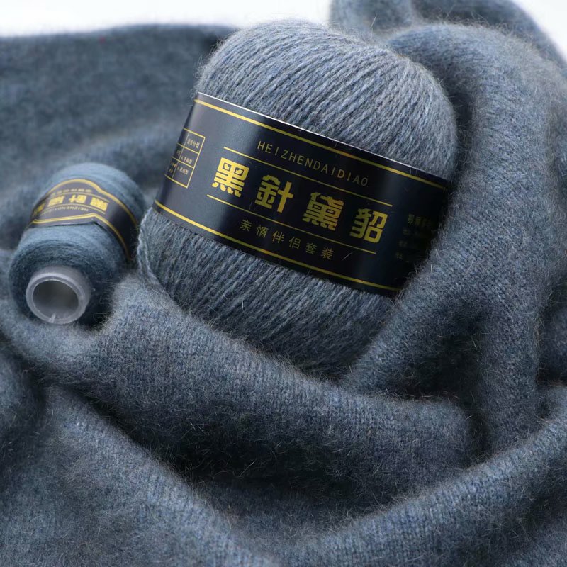批发黑针黛貂毛线手编中细羊绒纱机织黑针黛貂羊绒毛线22色选