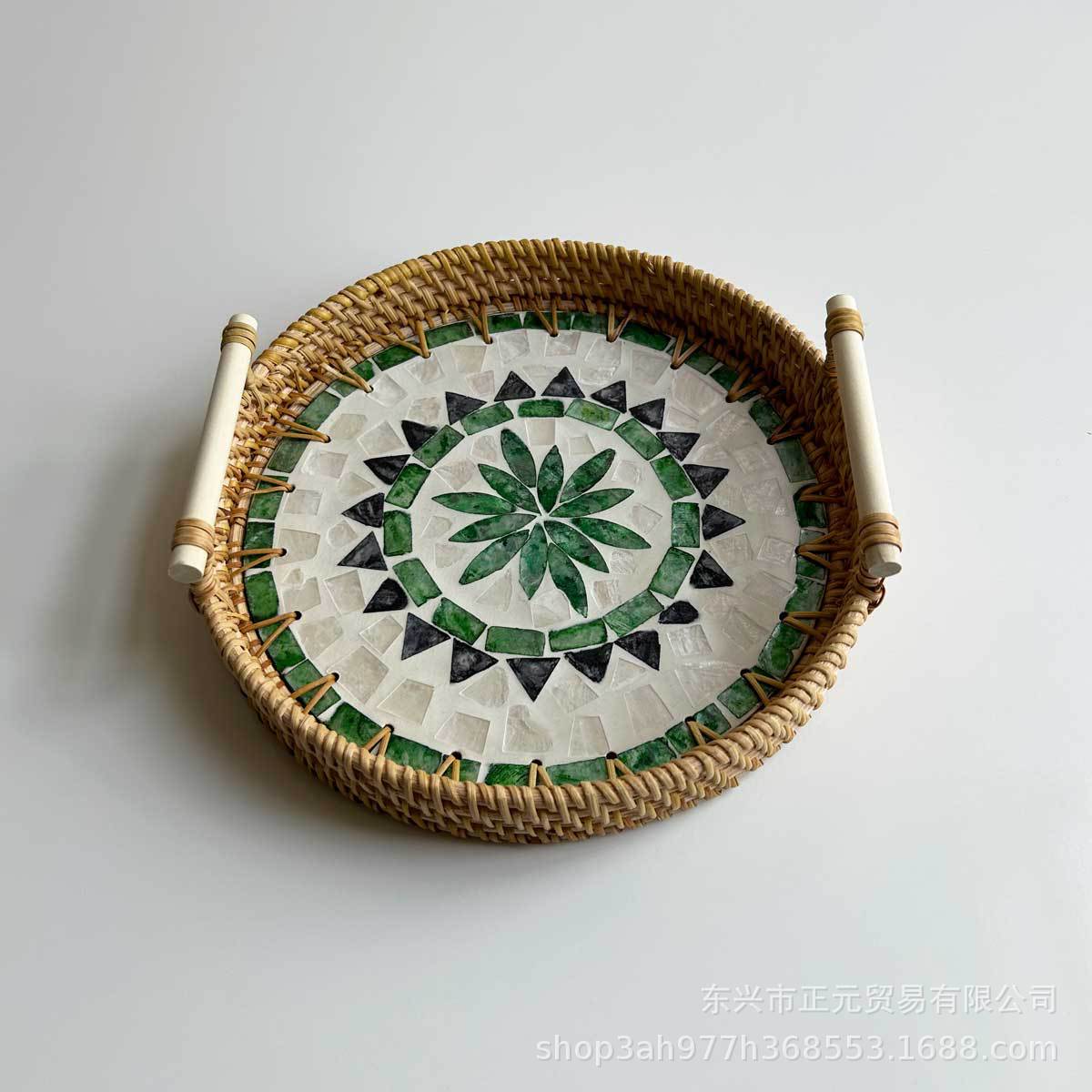 Vietnam ratán tejido Shell bandeja color Shell tejido merienda cesta de almacenamiento merienda bandeja fruta pan té bandeja