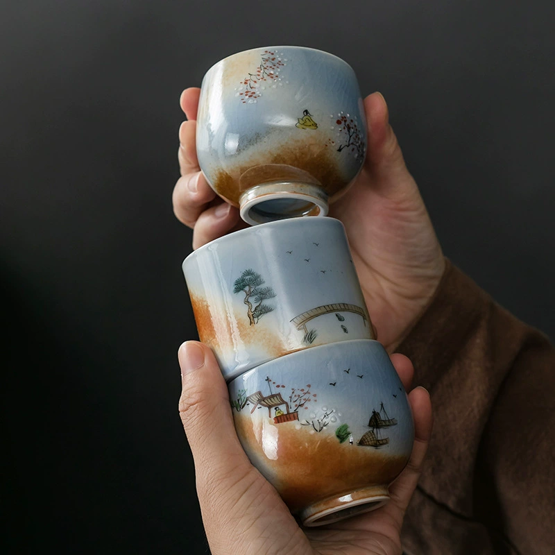 Деревянная чашка ручной обжига Jingdezhen, полностью ручная работа, натуральная осыпь пепла, индивидуальная чайная чашка, одна чашка, большая керамическая чашка, обожженная в печи