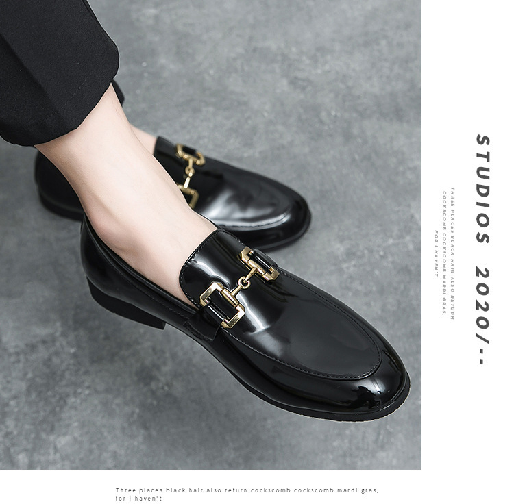 Mocassini da uomo in tinta unita con superficie brillante, stile coreano, scarpe casual da ufficio in pelle di grandi dimensioni per uomo_voghion.com