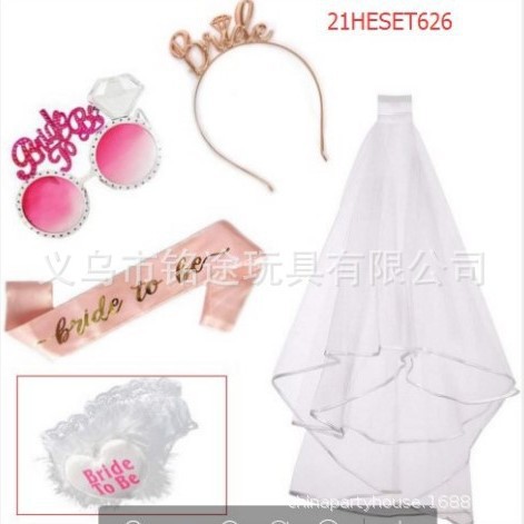 21HESET626 correa de hombro velo corona gafas anillo de pierna 5 piezas conjunto