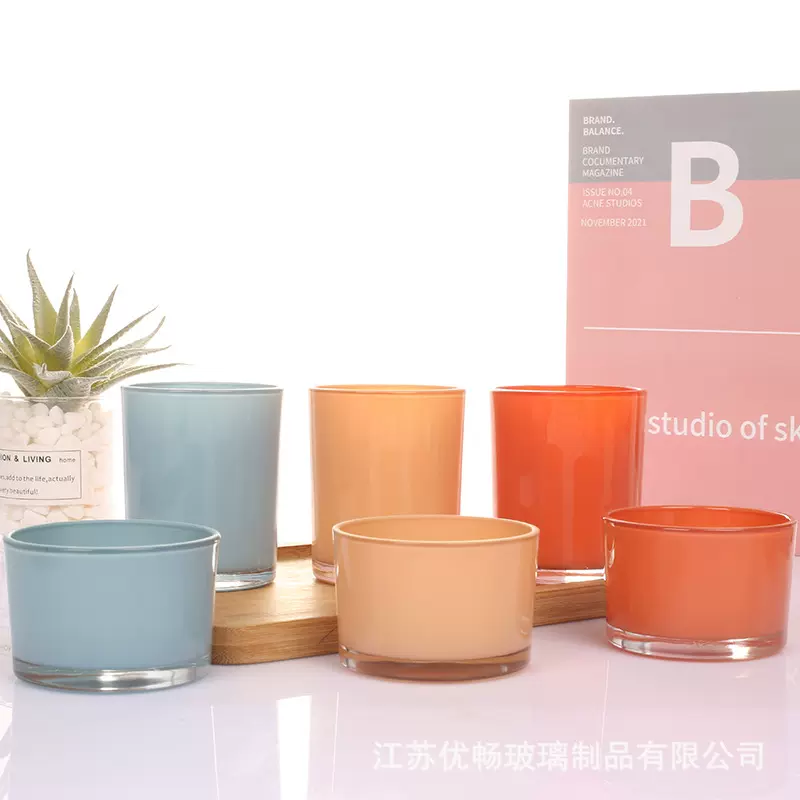 定制蜡烛杯彩色玻璃蜡烛容器室内装饰烛台摆件自制喷色香薰蜡烛杯