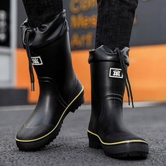 Cross-border fashion Western and European windproof rain boots for men, stylish outerwear with thick soles, waterproof fishing shoes, waterproof fabric with loose tight waterproof shoes
