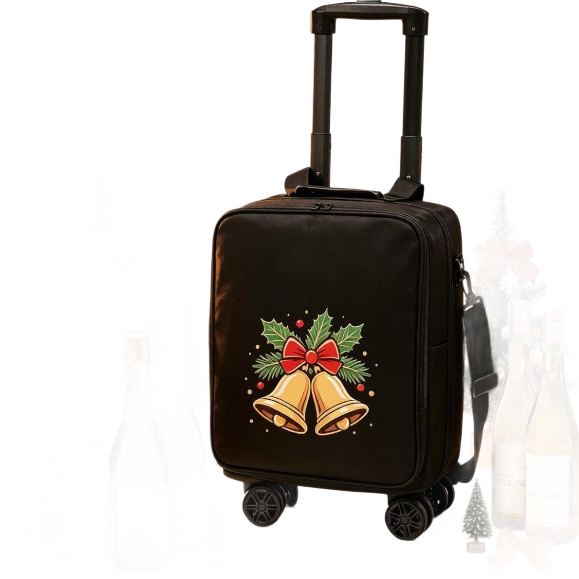 Vali kéo 20 inch nhẹ, thiết kế hộp quà tặng rượu vang đỏ, phù hợp làm quà tặng Giáng sinh — màu đen