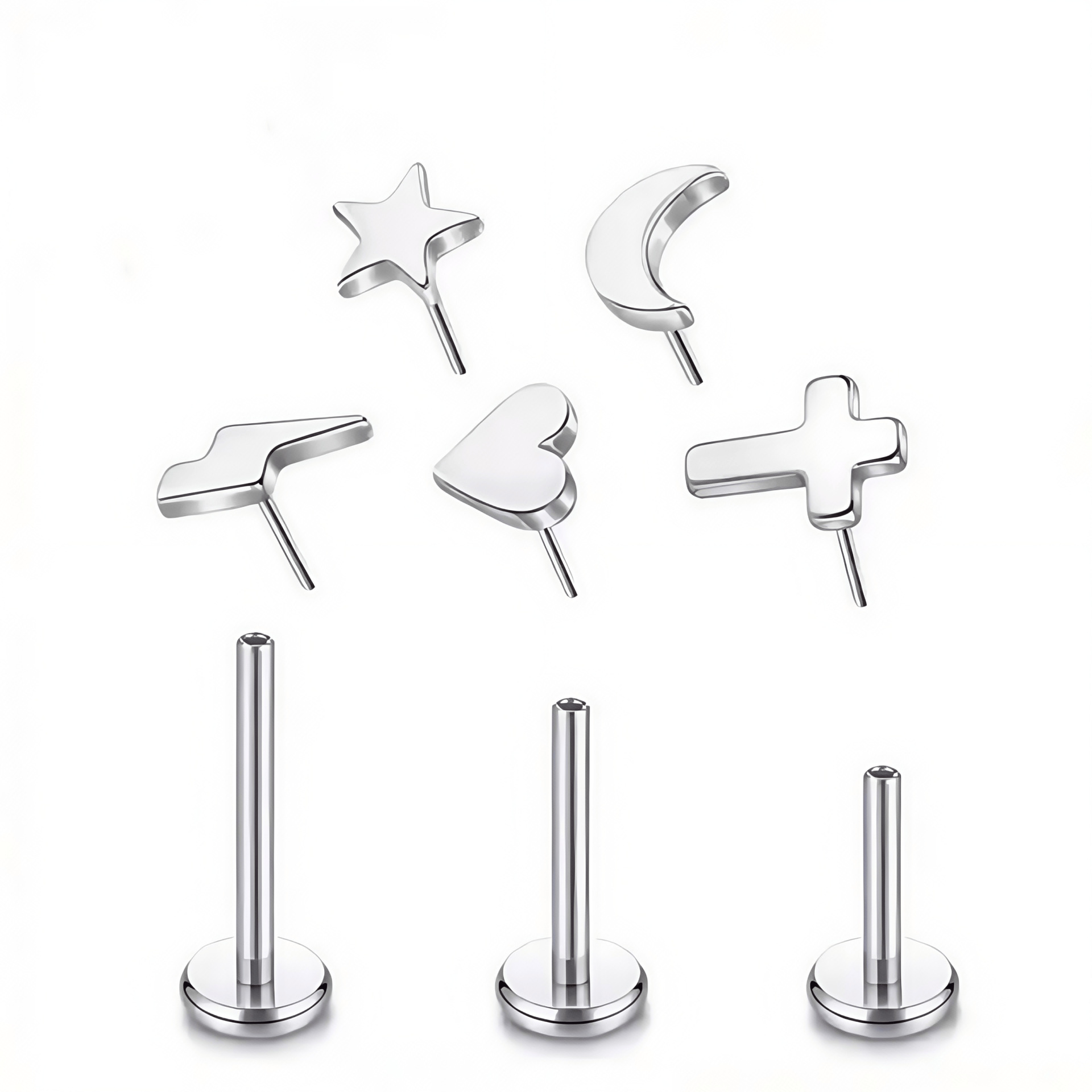 F136 Titanium Insertion Ear Bone Nail Love Moon Cross Five-Pointed Star Lightning Titanium Alloy Piercing Jewelry detail image 8
