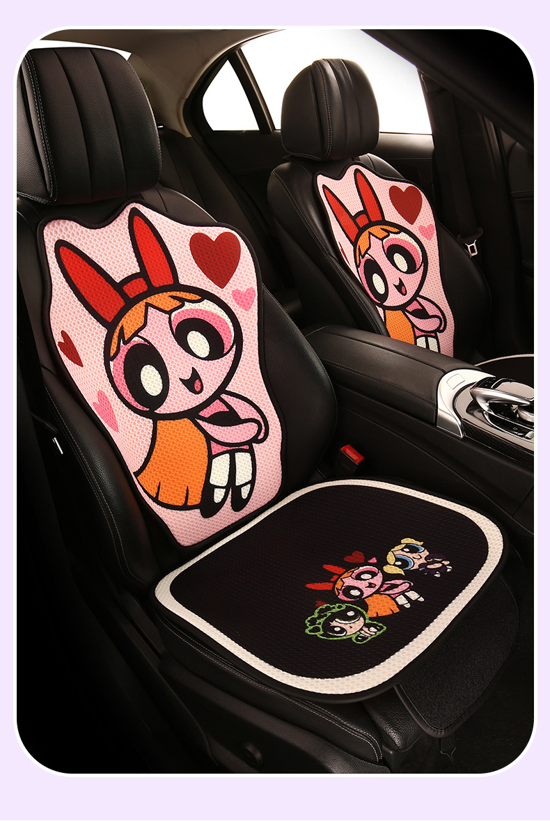 Cartoon cute women's four seasons universal breathable car cushion Apsara police Single piece Single Seat 3-piece seat cushion