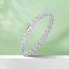 S925银镀18K白金满镶50分正方形莫桑钻跨境热销网球链欧美风手链