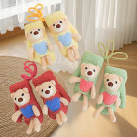 儿童手套冬毛绒可爱小熊针织套保暖加厚全包男童女童防风防寒手袜