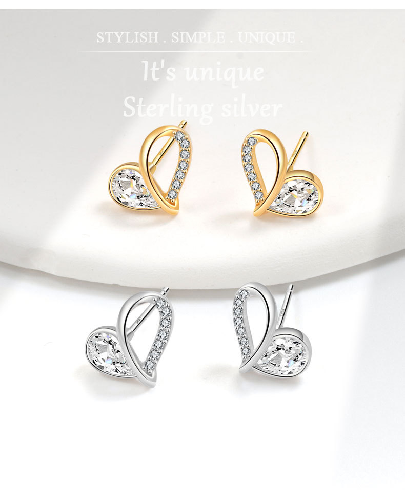 1g Weight 925 Sterling Silver Ear Needle Material 1 Pair 925 Sterling Silver Zircon 925 Sterling Silver Earrings Heart Shape Ear Studs