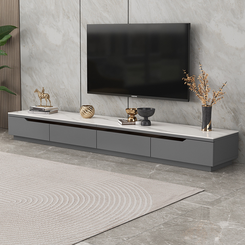 Tabla de roca de lujo ligero gabinete de televisión combinación de mesa de té sala de estar pequeña casa mesa de té combinación de tabla de TV de madera sólida