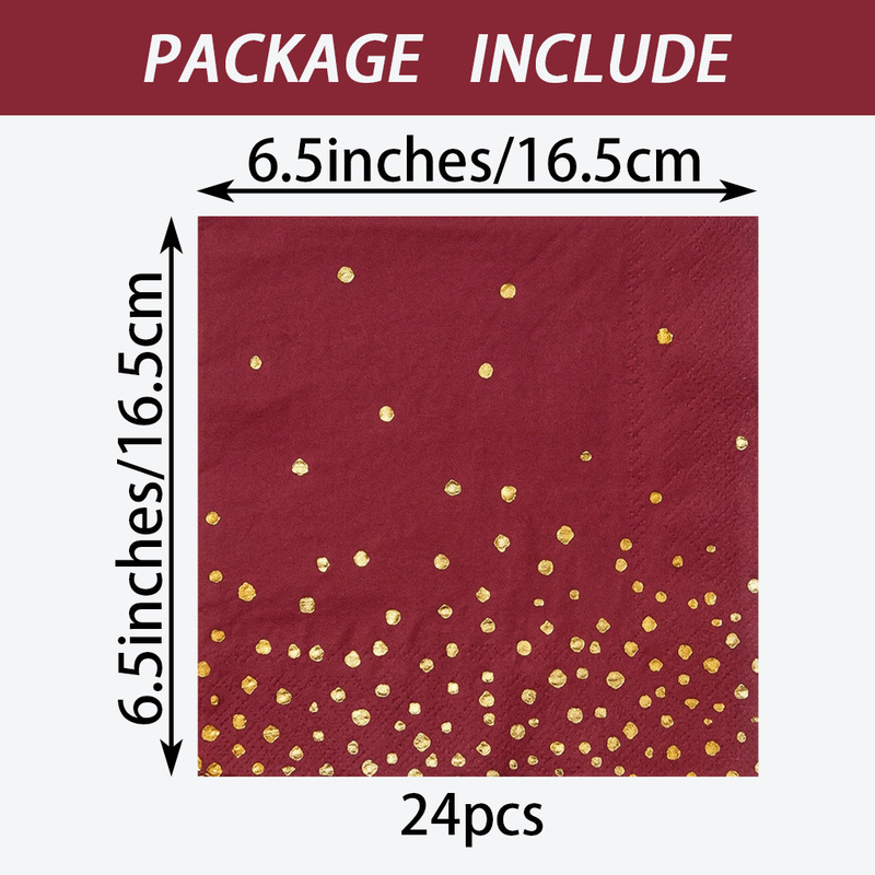 New wine-red and gold polka dot themed party disposable square paper napkins, perfect for gatherings with friends and birthday decorations