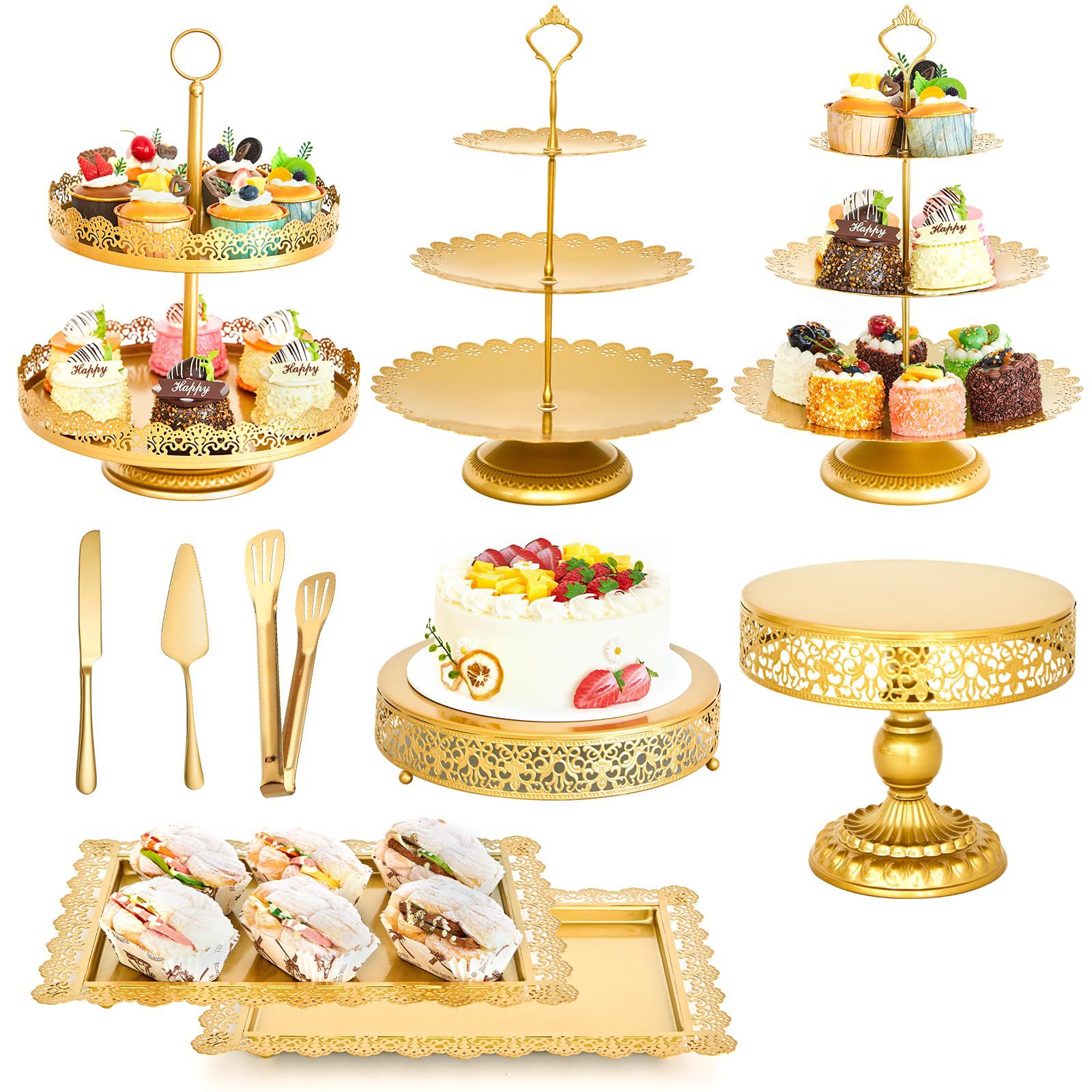 Creativo estilo europeo oro hueco estante de pastel de boda props mesa de postres decoración de postres tienda de postres refrigerio combinación de estante de pastel