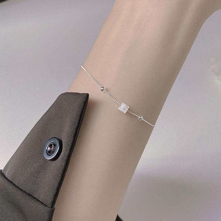 Sunburst Transfer Cube Bracelet For Women Korean Version Simple Ins Style Minimalist Brushed Square Geometric Bead_voghion.com
