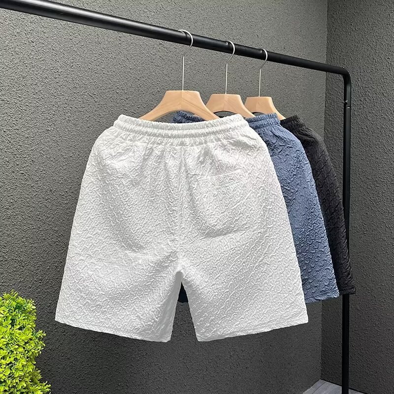 Men's Casual Jacquard Shorts Summer Loose Fit Straight Leg Beach Shorts With Pockets Lightweight & Breathable_viptrois.com