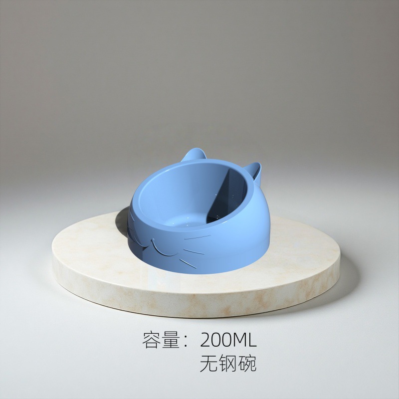 Celebridad de Internet de acero inoxidable gato tazón perro tazón doble tazón protección cervical gato tazón boca oblicua caliente comida para mascotas tazón gato suministros