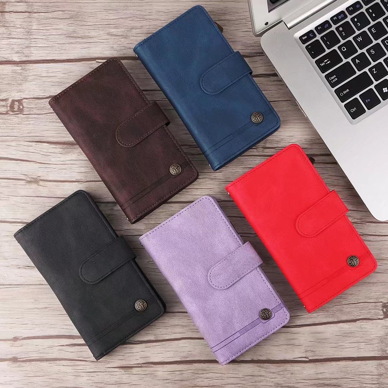 Foreign Trade Suitable Iphone17Promax Multi-Zipper Bag Samsung S25U Wallet Card Holder Skin-Feel Flip Leather Case