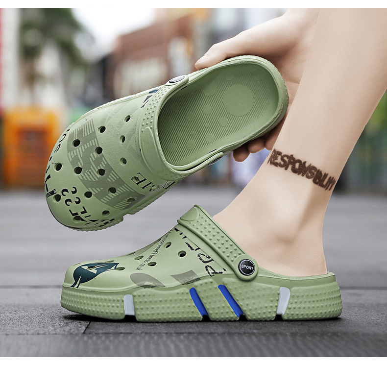 Hole shoes summer outerwear, anti slip hollow camouflage dual-purpose bag head large size slippers men's beach sandals_voghion.com