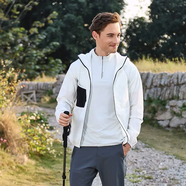 Hooded Jacket for Men, Quick-Drying Woven Outerwear, Sun-Protective Skin Jacket, Spring, Summer, Autumn Running Jacket, Training Thin Outdoor Lightweight Jacket