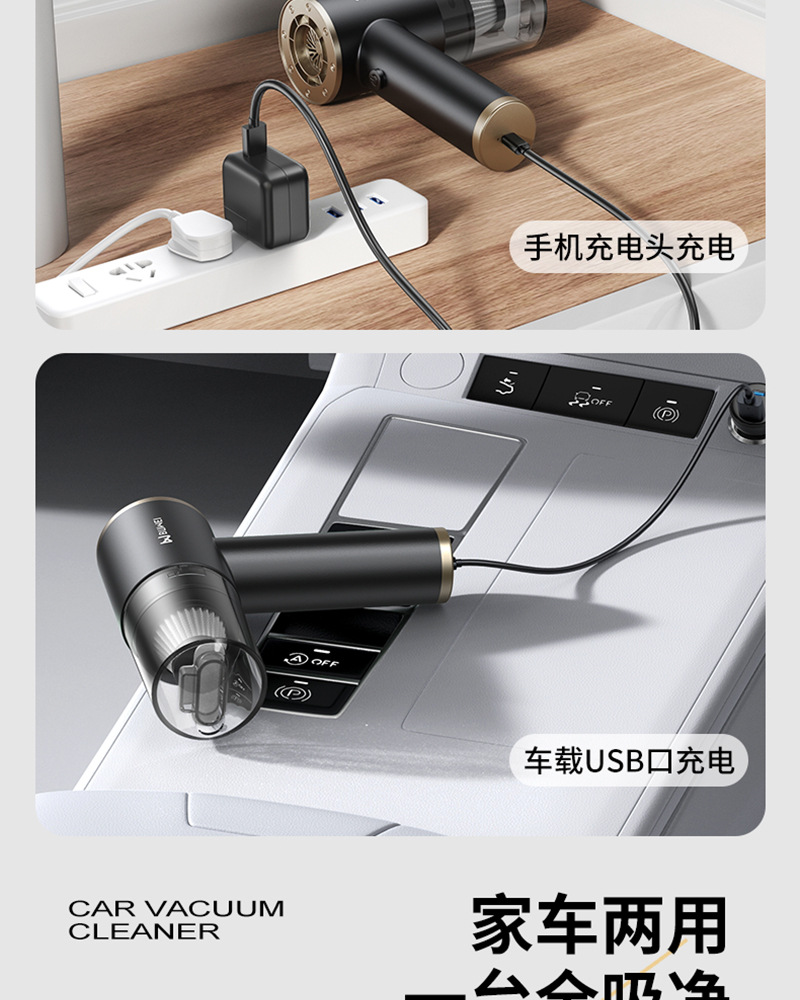 Buwai Car Vacuum Cleaner, Handheld, Small, High Suction Power, for Car Interior and Home Use, Wireless, Cross-Border