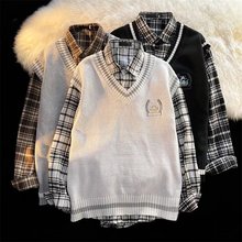 学院风毛衣马甲男春秋季韩版ins潮流情侣坎肩上衣外穿V领针织背心