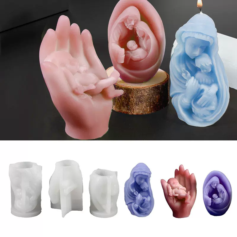 手掌睡眠宝宝蜡烛硅胶模具 diy婴儿诞生圣母亲节石膏摆件滴胶磨具