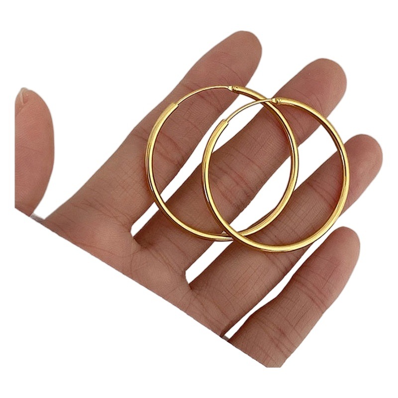 925 Silver Needle Large Hoop Earrings Plated with 18K Gold White Copper Earrings, Fashionable and Unique Round Korean Style Trendy Earrings