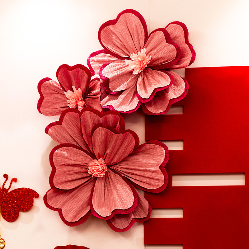 Wedding Room Fold Flower Crepe Paper Flower Decoration New House Bedside Bedside Bedroom Background Wall Arrangement Fake Flower Engagement Wedding Supplies
