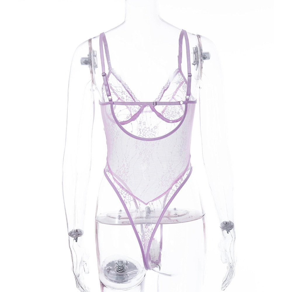 Purple Sheer Lace Lingerie Bodysuit