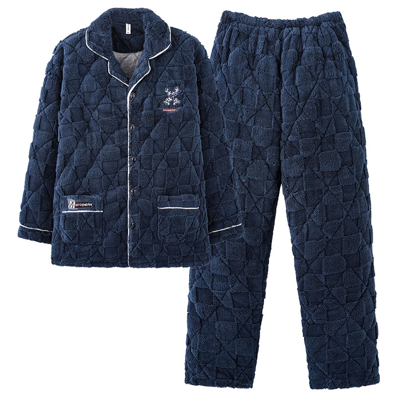 Pijamas para hombres otoño y invierno 2024 nuevo vello grueso chaqueta de algodón de mediana edad papá grande conjunto de ropa de hogar