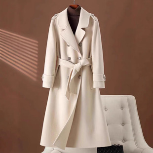Off-White Double-Sided Cashmere Outwear for Women Mid-Length 2025 New Autumn and Winter Classy Hepburn Style Woolen Outwear