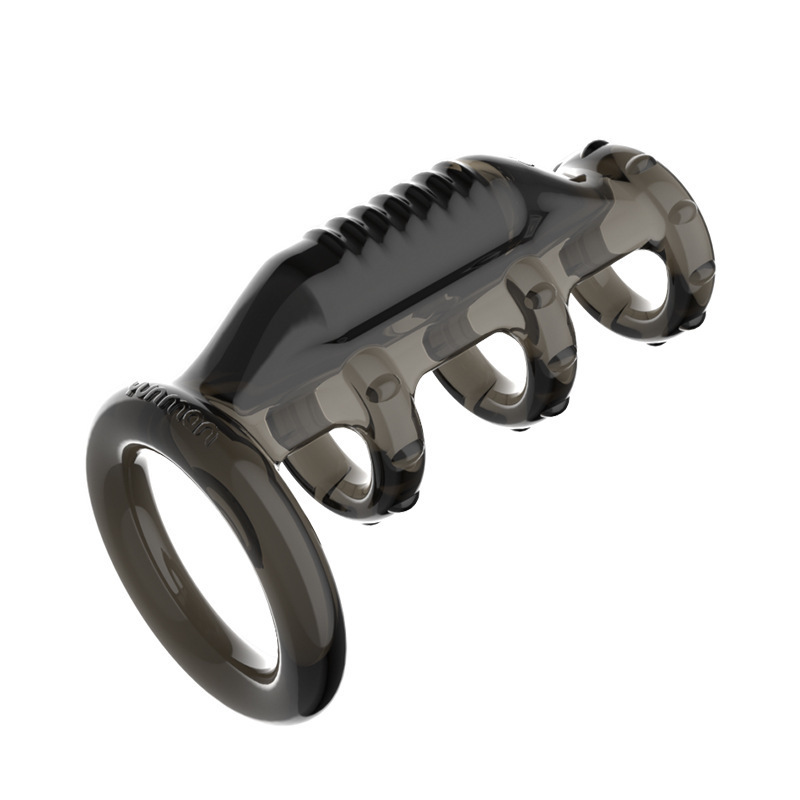 Vibrating Lock-On Condom Ring, Textured TPE Penis Sleeve, Button Control — detail image 7