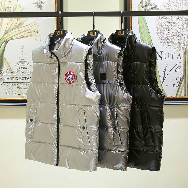 국경 간 유럽 상품 워시없는 밝은 조끼 수직 칼라 플러스 사이즈 캐주얼 올 매치 웨이스트 코트 탑이있는 남자 다운 코튼 조끼