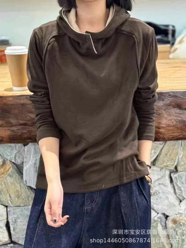琪镌绘制双面德绒连帽打底衫女冬款时尚宽松百搭显瘦减龄内搭卫衣|undefined