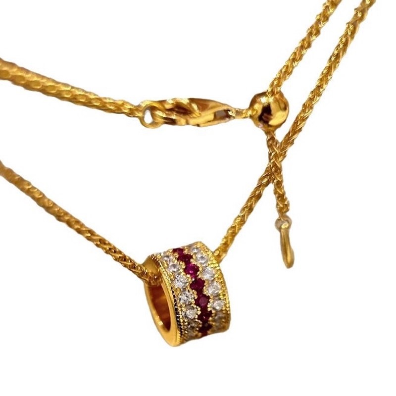 French Vintage Colorful Necklace With Ruby And Diamond Inlay_voghion.com