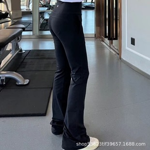Lulu Original Groove Yoga Pants Flared Pants Solid Color Simple Versatile Slim Fit Sports Casual