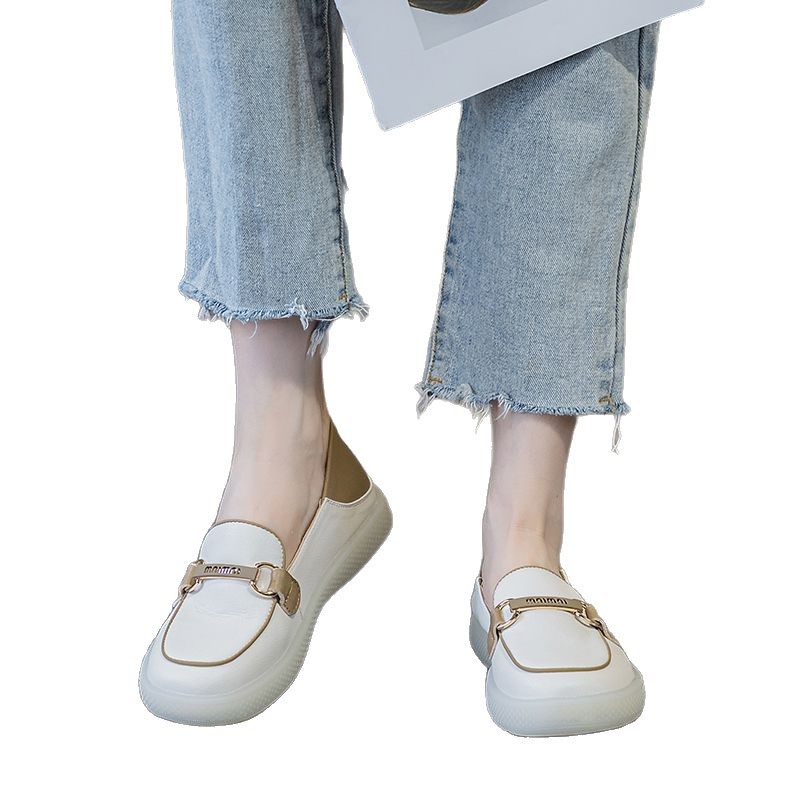 Zapatos casuales de cuero suave con suela plana 2026 nuevos zapatos blancos para viajar al trabajo, zapatos de mujer cómodos con un pie