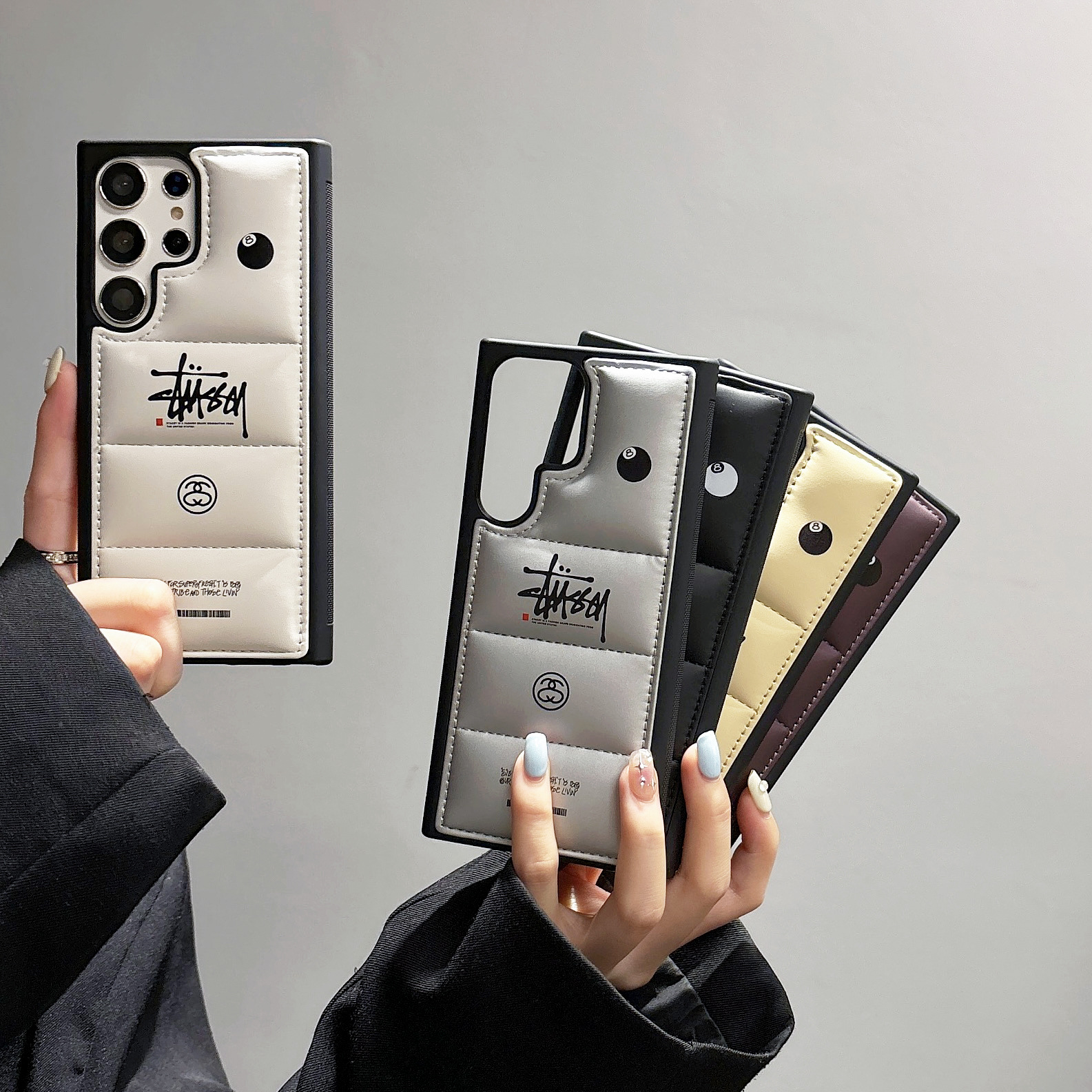 适用S24Ultra手机壳充棉皮质羽绒服S25PLUS跨境外贸S22防摔保护套