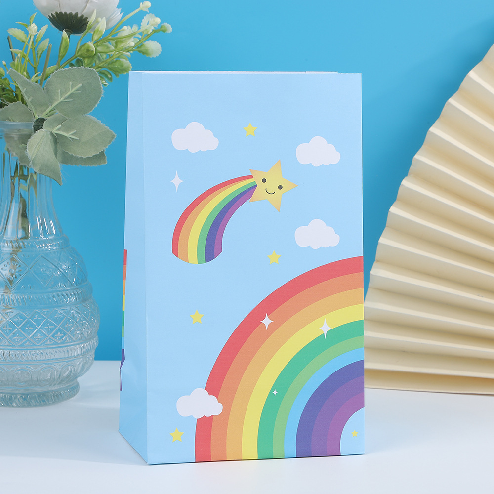 Nuevo Rainbow Kraft bolsa de embalaje de papel tuerca snack regalo bolsa de papel de embalaje regalo fondo cuadrado bolsa de fondo plano
