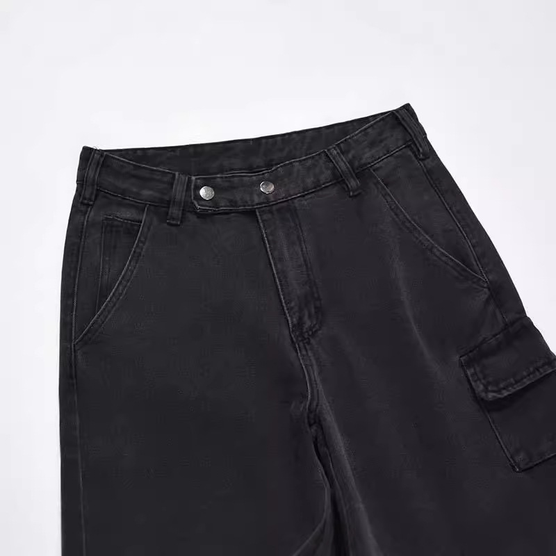Men's Streetwear Cargo Jeans – Oversized High-Waist Utility Pants With Multi-Pockets (Black, S-Xxl)_mkmklike.com