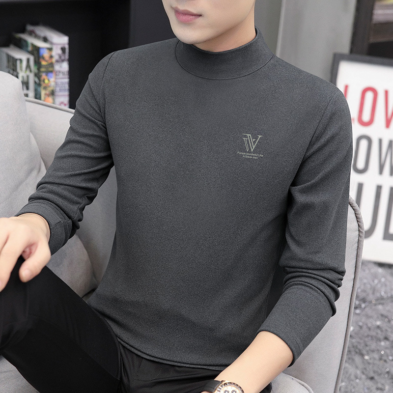 Wow Quick Return 가을 겨울 중년 남성 하프 터틀넥 긴팔 티셔츠 두꺼운 슬림핏 바닥 셔츠 독일 벨벳 가을 코트