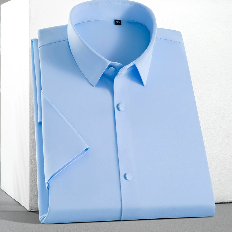 2025 Весна Новый стиль Вискозная бесшовная рабочая рубашка Модная деловая повседневная рубашка с коротким рукавом для мужчин