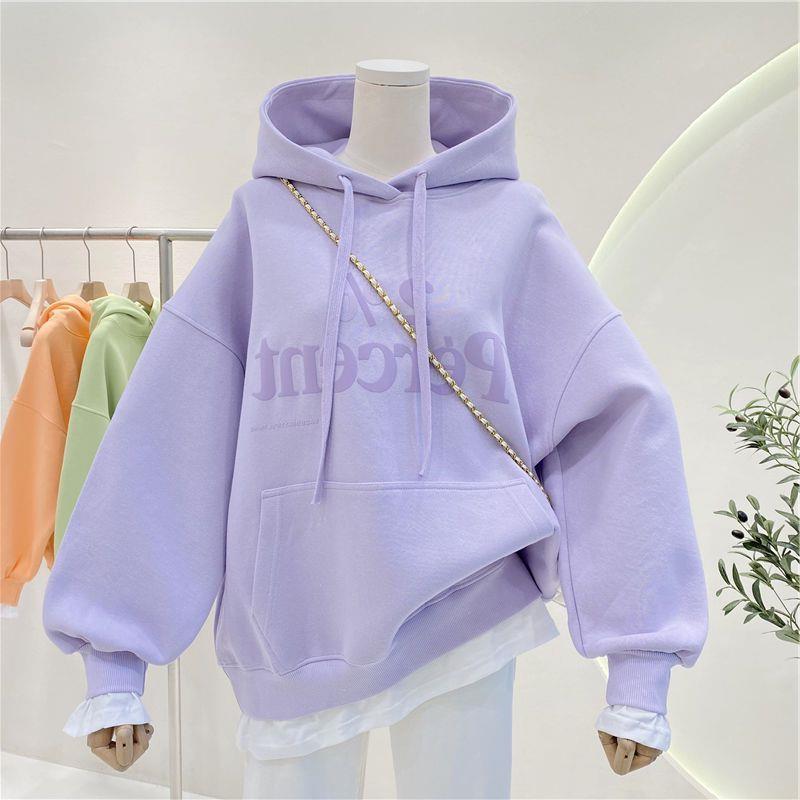 Printed Letter Hooded Sweater Women's Loose Spring and Autumn New 2024 All-match Stitching Fake Two-piece Hoodie Jacket