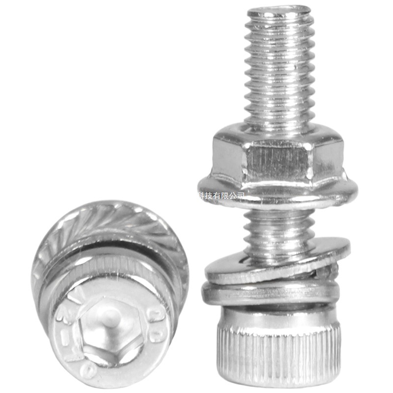 304不锈钢圆柱头内六角螺丝法兰螺母套装杯头平弹垫螺栓组合M3M4