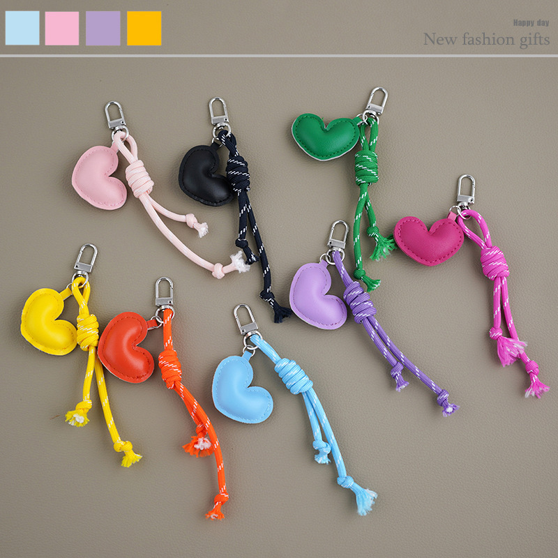 Heart-Shaped Leather Small Pendant Braided Rope Keychain Personalized Car Key Pendant Bag Pendant Pendant Small Jewelry